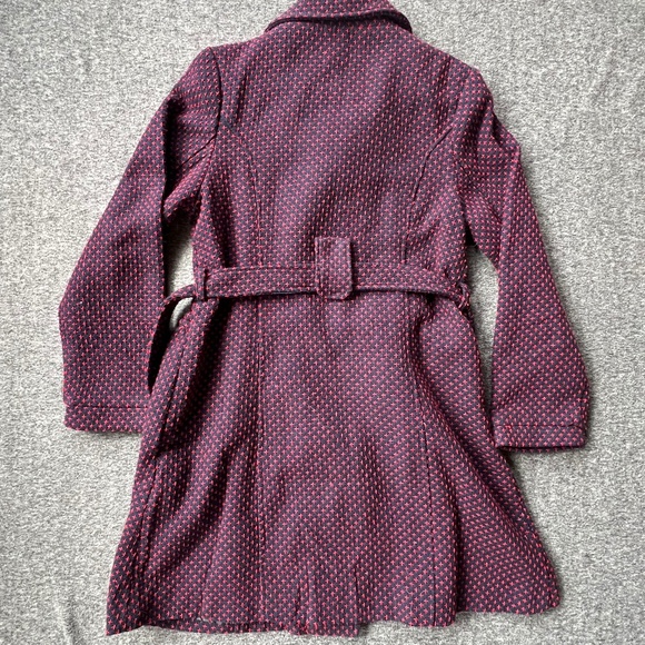 Angie Woven Embroidered Wool Blend Double Breasted Belted Pea Coat Navy/Red Sz M - Picture 6 of 13